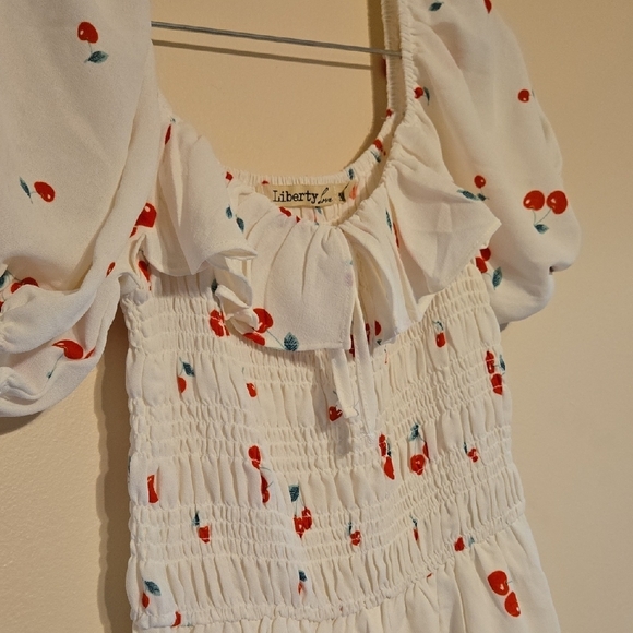 Liberty Love White Dress with Cherry Print SZ S - Picture 6 of 8